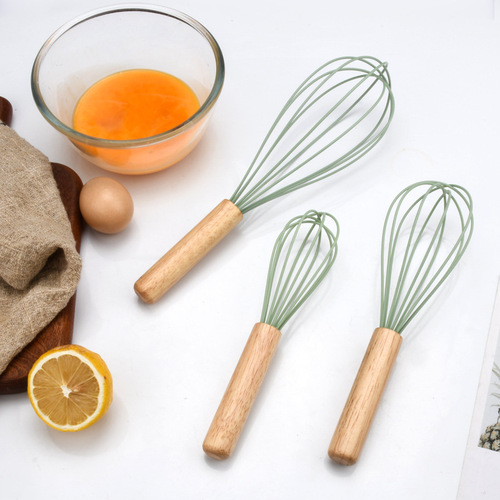 Wooden handle silicone egg beater manual milk beater kitchen mixer hand-held egg beater milk foam baking mixer