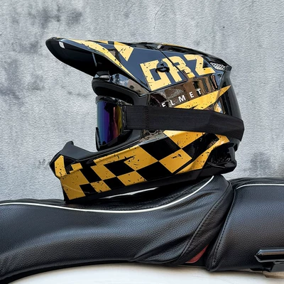 Women, Rally Full-Face Helmet, Mountain – Motosiklet kaskı (dəbilqə) - black-gold-square-666-color-mirror-s