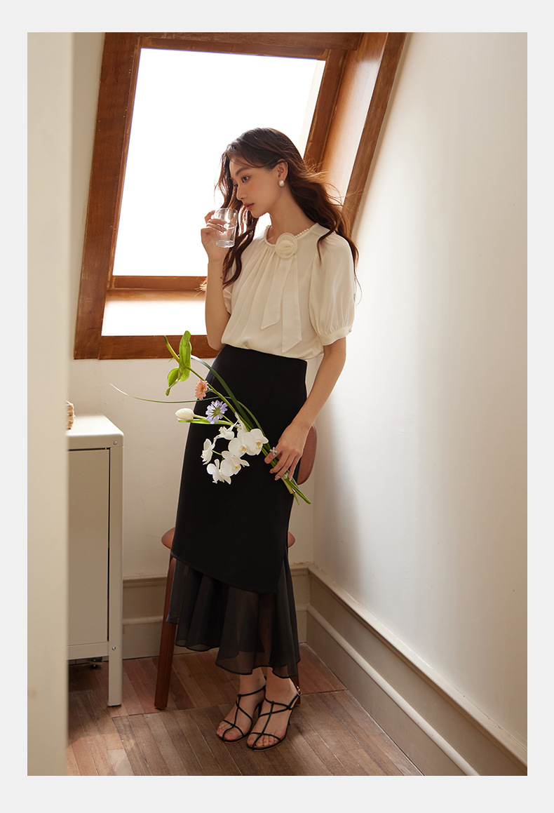 起范2024夏季新品网纱拼接半身裙女高腰显瘦时尚百搭包臀裙82352 pic 11