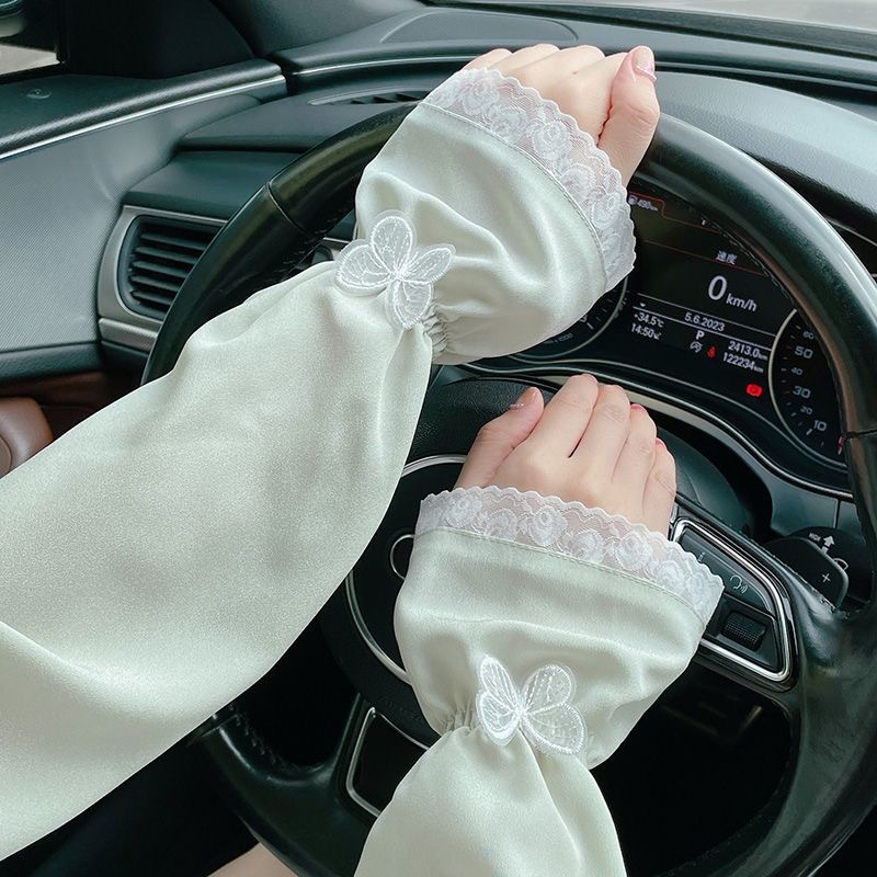 3 차원 레이스 나비 쉬폰 느슨한 선 스크린 소매 여성 운전 높은 가치 아이스 소매 선 스크린 모든 매치 팔 소매