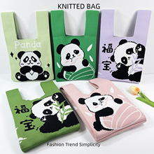 新款可爱熊猫针织手提包大百搭容量通勤托特包手拎包端午节礼品袋