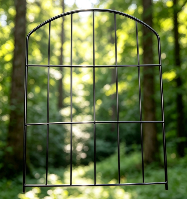 Paneles de cerca prefabricados/estructura de cerca de metal arqueada personalizada para jardín o patio, estacas para el suelo, barrera para mascotas