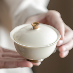 定窯白薄胎レース蓋碗単一蓋付き茶碗家庭用工夫茶器レトロ手掴み碗陶磁器碗