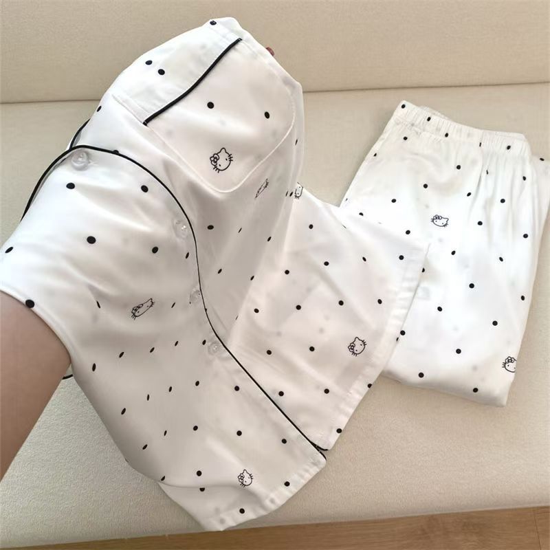 超萌卡通波点HelloKitty睡衣女春秋季长袖长裤甜美学生家居服套装|undefined
