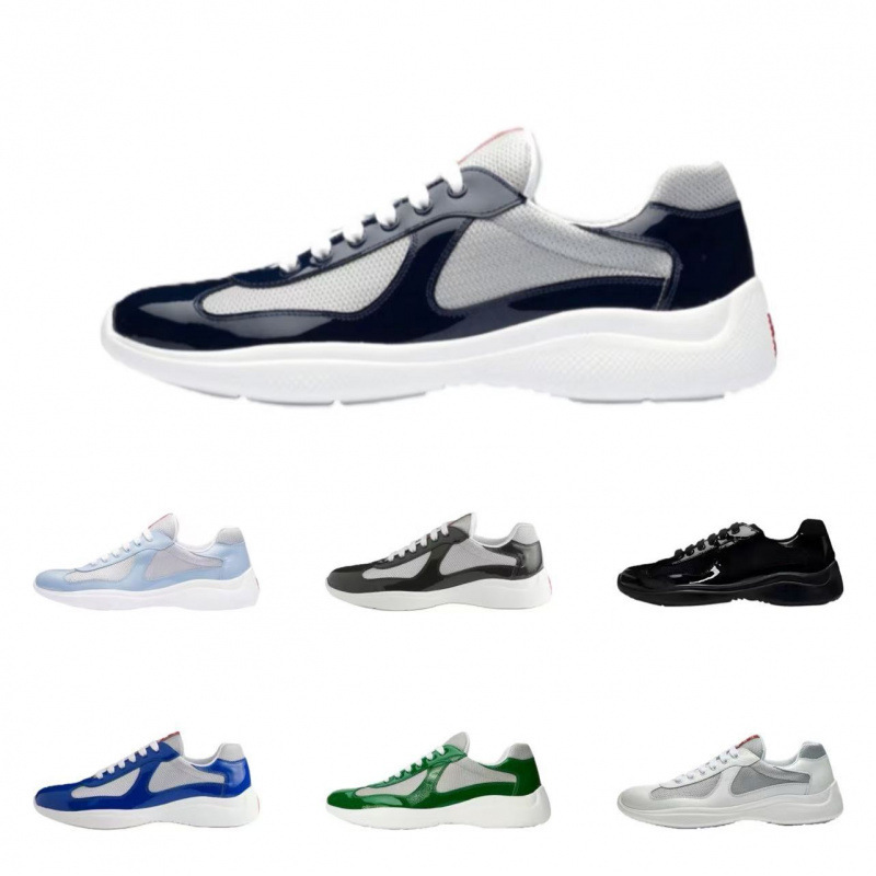 European Foreign Trade High-End Prada Leather Patchwork Couple's Casual Sneakers Breathable Lace-Up America's Cup Sports Men's Shoes European Foreign Trade High-End Prada Leather Patchwork Couple's Casual Sneakers Breathable Lace-Up America's Cup Sports Men's Shoes