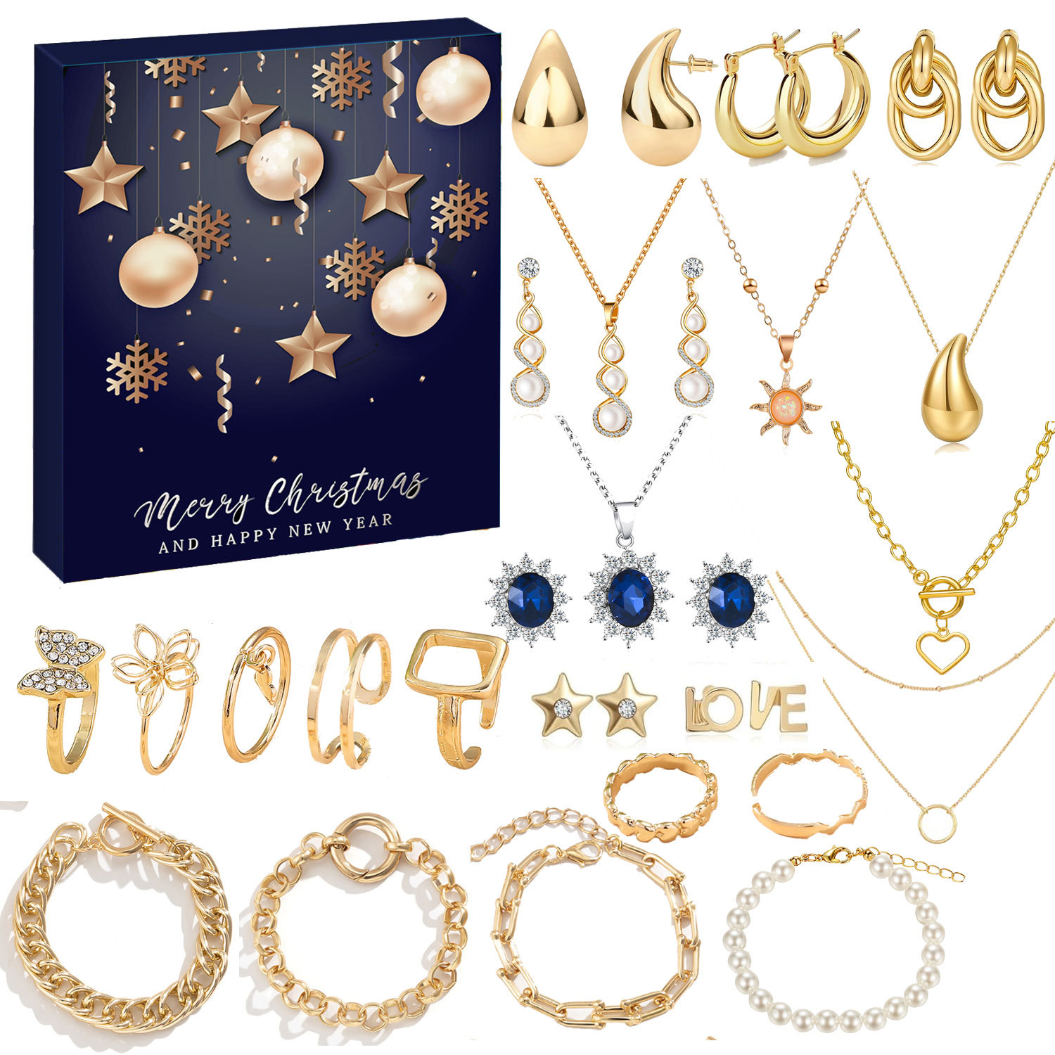 Maison & Jardin Nouveau cadeau de Noël Calendrier de compte à rebours Bijoux de l'Avent Boîte aveugle Boucles d'oreilles Collier Bracelet Coffret cadeau Bijoux Femmes_voghion.com