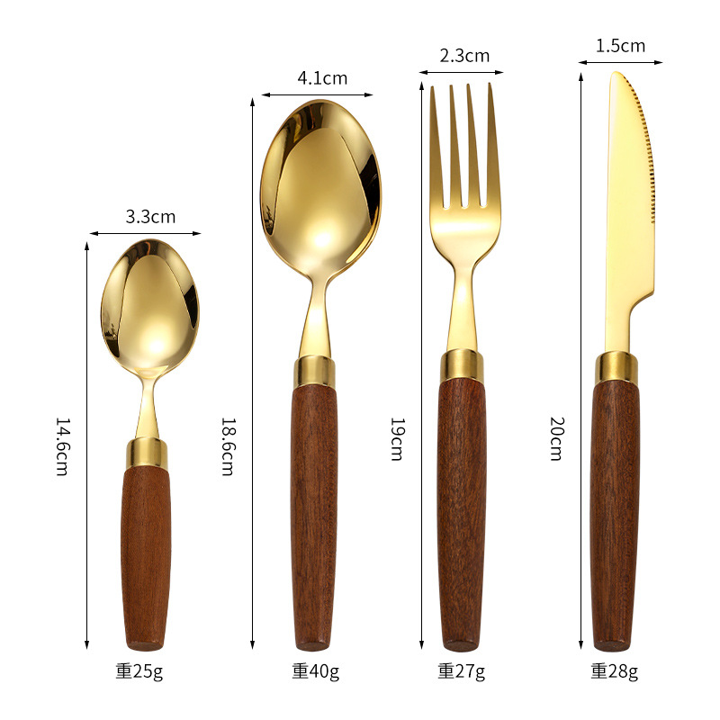 Mango redondo de estilo japonés transfronterizo 304 vajilla de acero inoxidable Sapele mango de madera cuchillo de carne occidental tenedor cuchara de postre conjunto