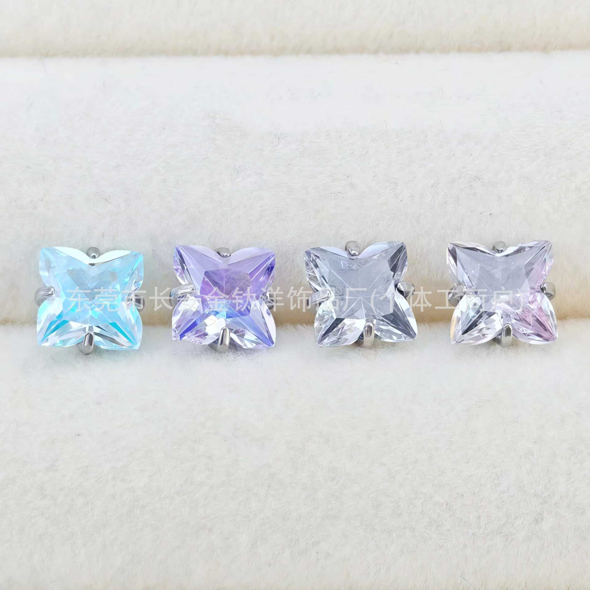 F136 Titanium Round Base Claw-Set Gradient Lip Stud Ear Cartilage Stud with Clover Design G23 Titanium Alloy Piercing Jewelry detail image 7