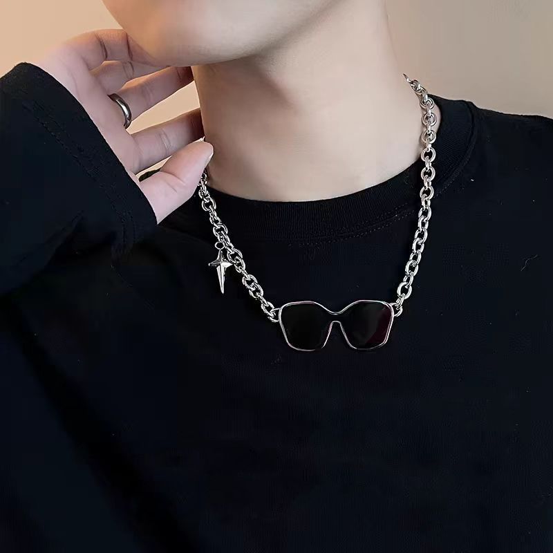 44g Weight Necklace Classification Titanium Steel Chain Material cable chain Chain Type 1 Piece Quantity Hip-Hop Star Glasses Titanium Steel Polishing Unisex Necklace Men Pendant Necklaces