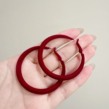 法式优雅复古酒红色几何方形耳环个性时尚喜庆植绒轻奢高级感耳饰