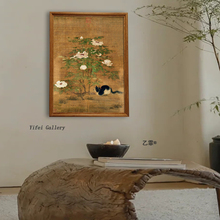 沙漠玫瑰狸图中古法式猫咪书房新中式茶室挂画复古装饰餐边柜摆画