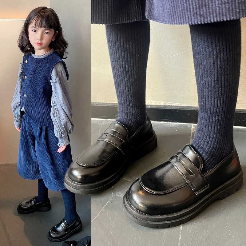 Zapatos de cuero de las niñas mocasines negros para niños 2023 nueva primavera y otoño estilo británico zapatos de rendimiento de las niñas zapatos de moda image 6