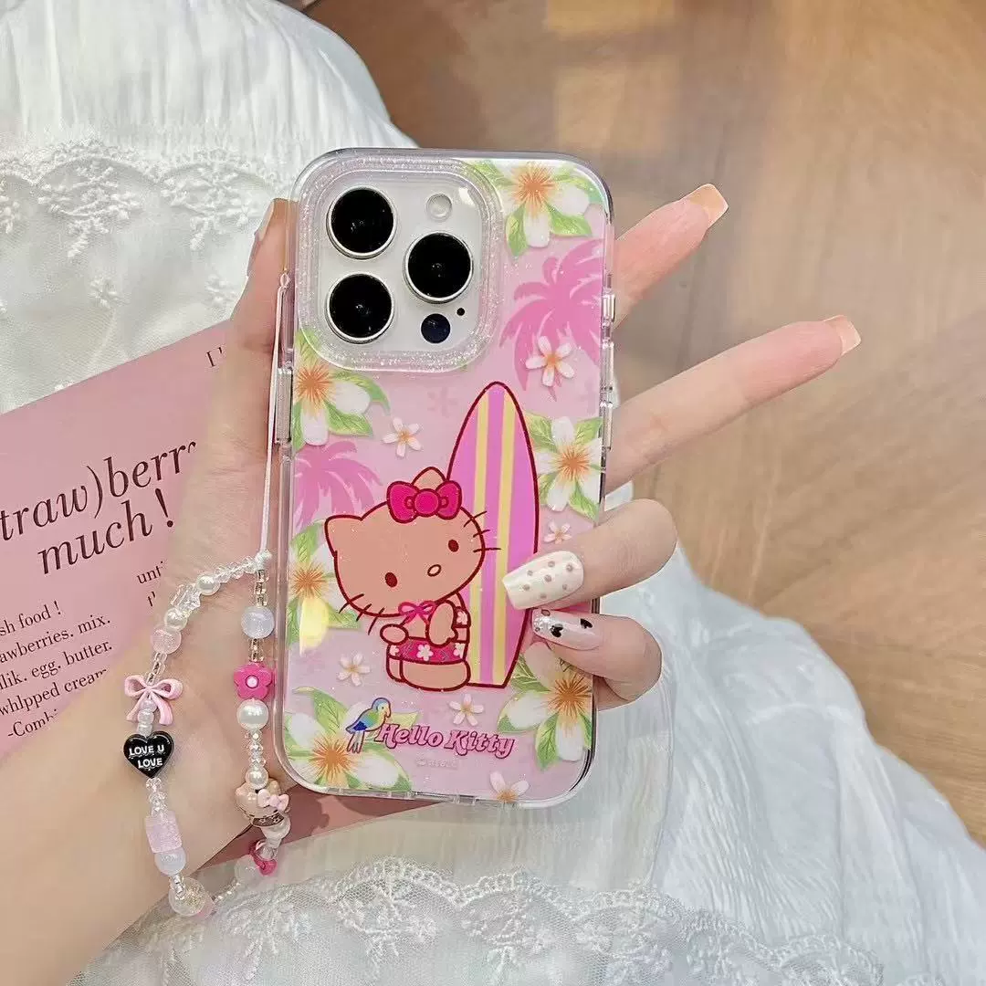 Чехол для телефона (Apple iPhone) совместим с серией iPhone 12–17, дизайн «surf kitty» с браслетом
