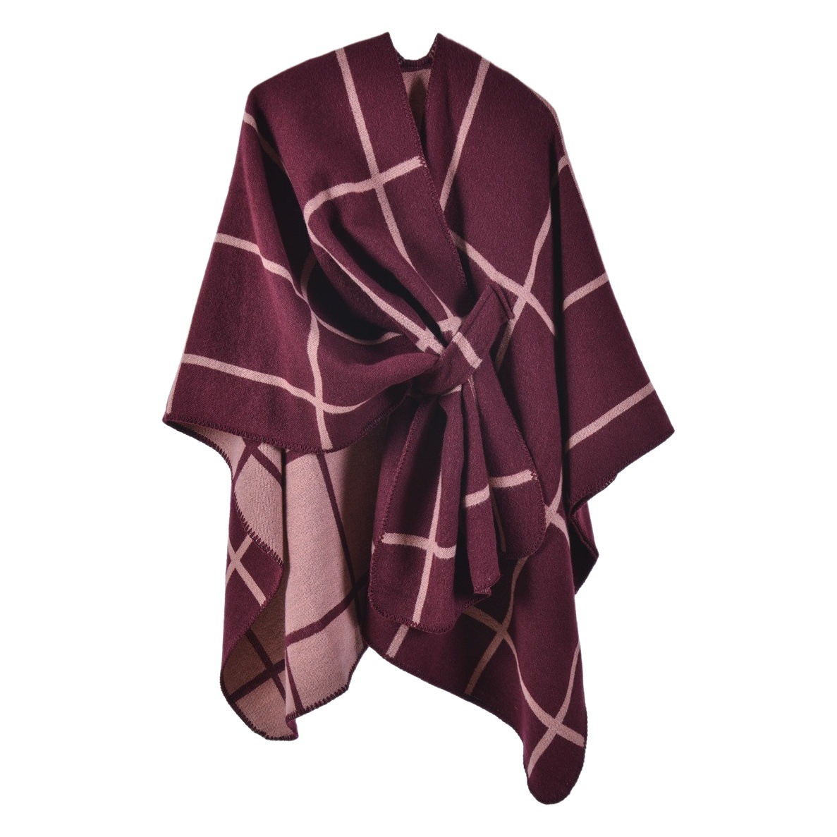 Amazon's New Women's Imitation Cashmere Large Slit Plaid Shawl with Buckle Scarf Air Conditioning Cape Women's Cape