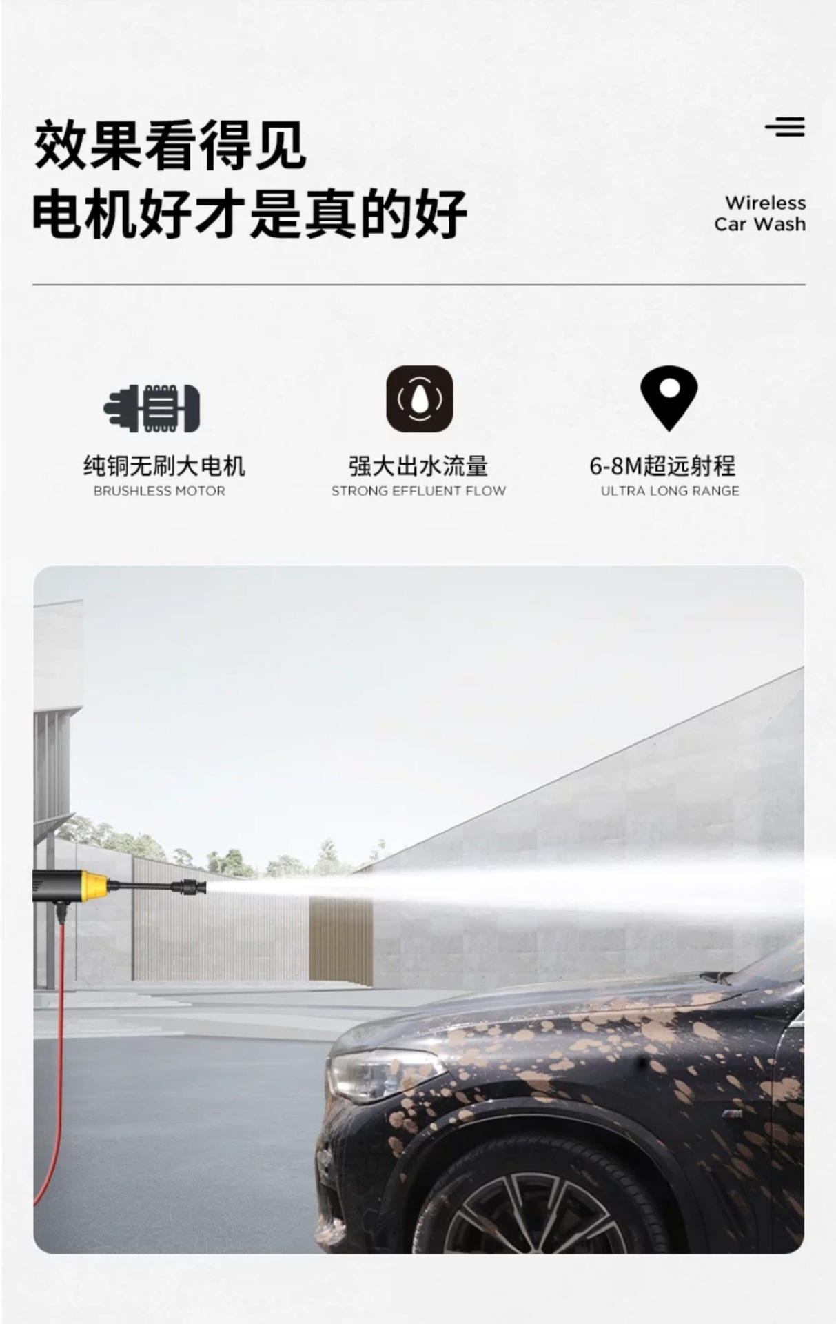 Suitable for Chigo wireless car wash machine, high-pressure water gun, home and car cleaning tool, powerful lithium battery rechargeable
