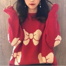 2025秋慵懒风套头毛衣女装情侣款新款韩版宽松加厚新年红色针织衫