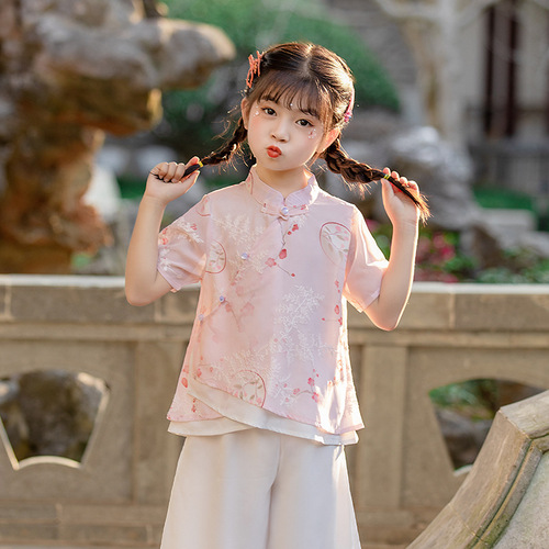Children hanfu girls embroidery qipao dresses for baby improved tang suit cheongsam two-piece students of the republic of China costumes