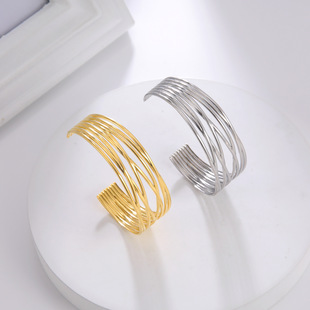 Foreign trade simple multi-layer thin ring eight lines cross titanium steel open bracelet creative personality stainless steel C- shaped bracelet