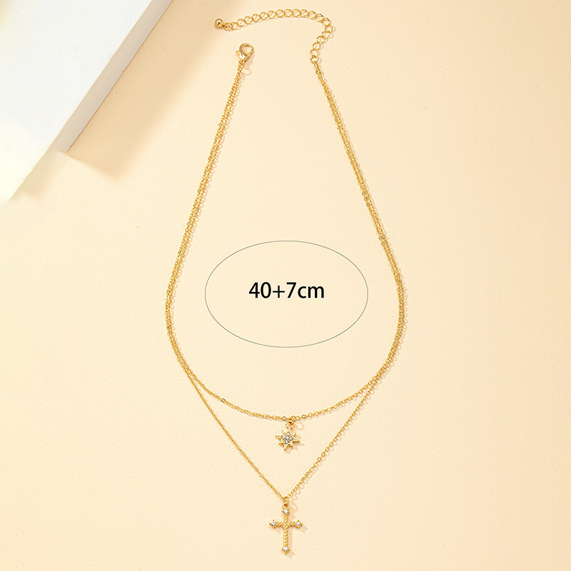 1 Piece Fashion Cross Star Alloy Inlay Artificial Diamond Womenu0027S Layered Necklaces
