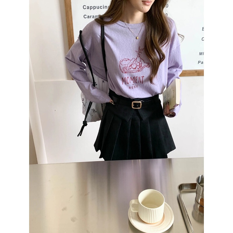 3th Morning Street Art Museum Niche Instagram-style Printed Crew Neck T-shirt Base Layer ZY4532