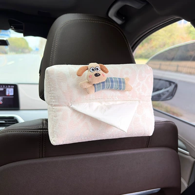 Car tissue box/set, Box with a High-End Feel - vintage-green-plaid-dogleopard-print-tissue-box-off-white