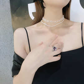 超仙水晶珍珠双层项链串珠法式少女感气质甜美ins锁骨链