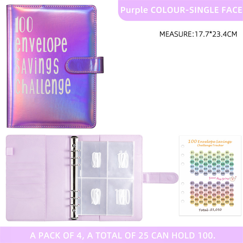 A5 colorido medio partido-púrpura (cubrir con palabras) (película de tarjeta de impresión de pantalla 25 piezas (1-100)+ reloj de gradiente de color-en 1 pieza)