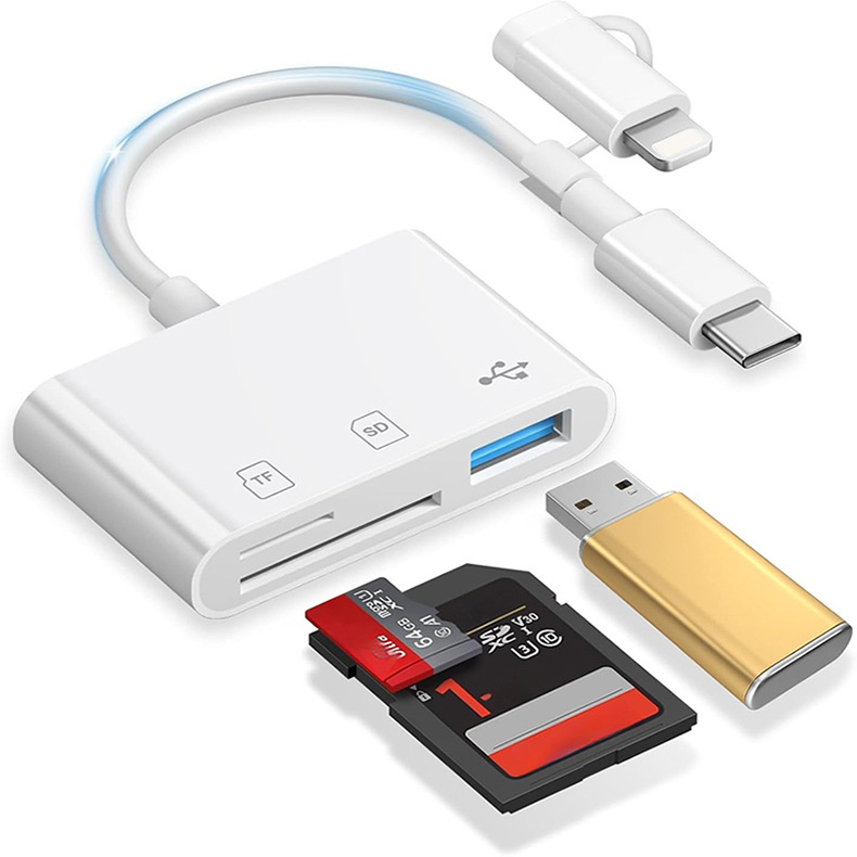 Многофункциональный считыватель карт TF/SD USB, адаптер Type-C/Lightning, подходит для мобильных телефонов Apple и компьютеров