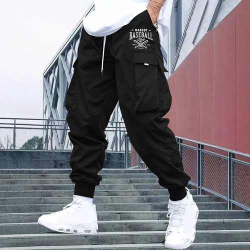 American streetwear printed cropped work pants for men, 2025 summer, thin and loose casual pants