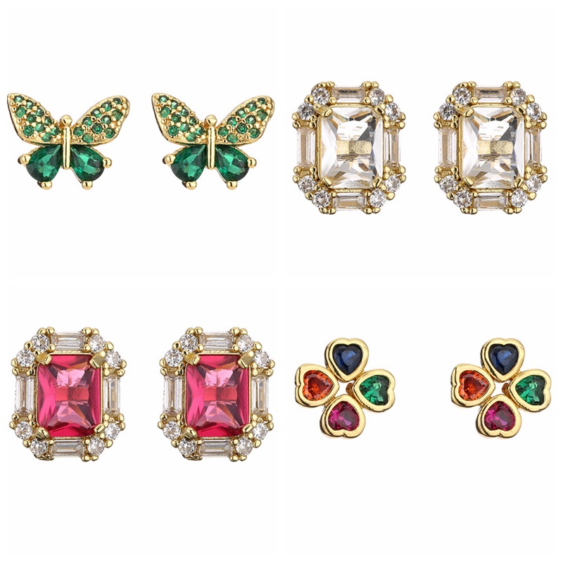 Europeo y americano Amazon transfronterizo moda multi-color amor mariposa pendientes geométricos ZIRCON solo diamante pendientes pendiente