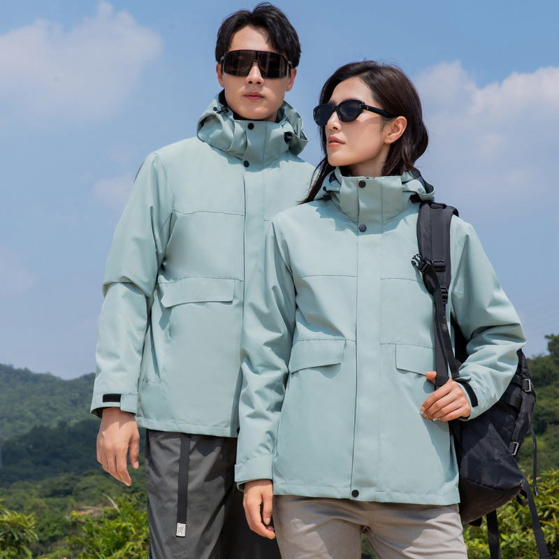 男女同モデル秋冬取り外し可能銀狐絨毛三合一突撃服アウトドア登山服コート作業服印字|undefined
