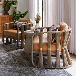 Nordic Outdoor Rattan Leisure Creative Sofa B&B Balcony Courtyard Garden Southeast Asian Villa Retro Style Furniture