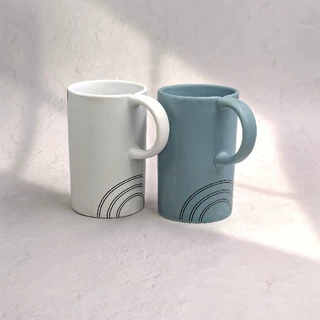 外贸哑光陶瓷杯简约线条马克杯380ml情侣款办公咖啡杯子定制礼品