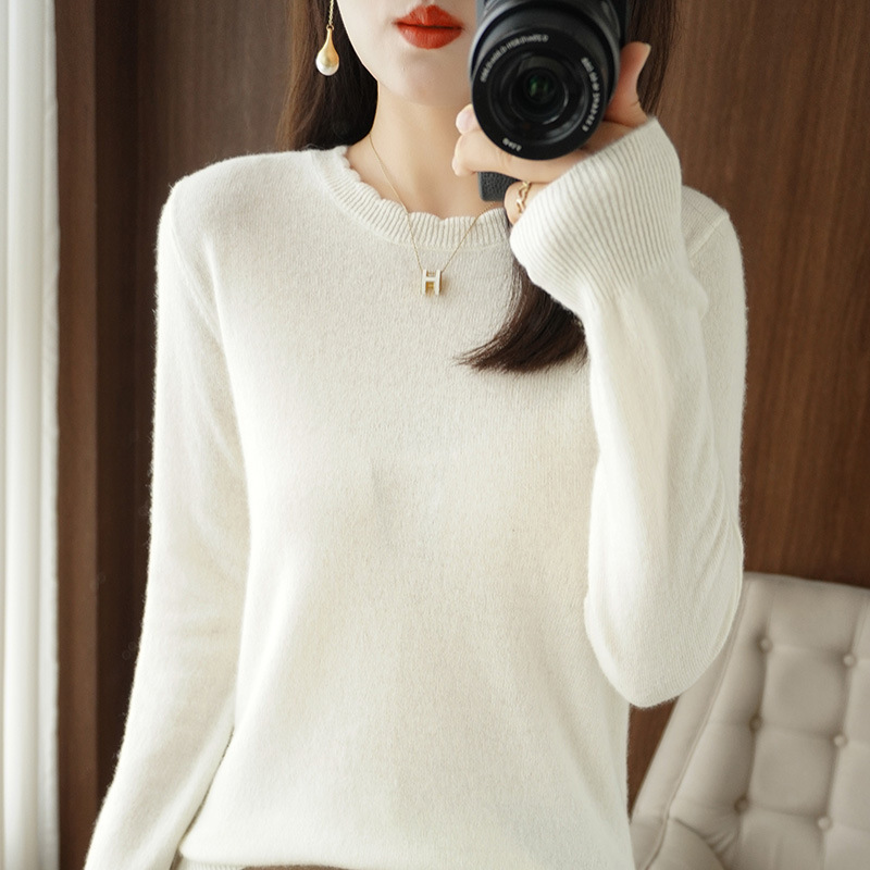 Autumn and Winter New Lace Round Neck Long Sleeve Knitted Sweater Top Inner Wear Outer Base Shirt Loose Slimming Pullover Sweater