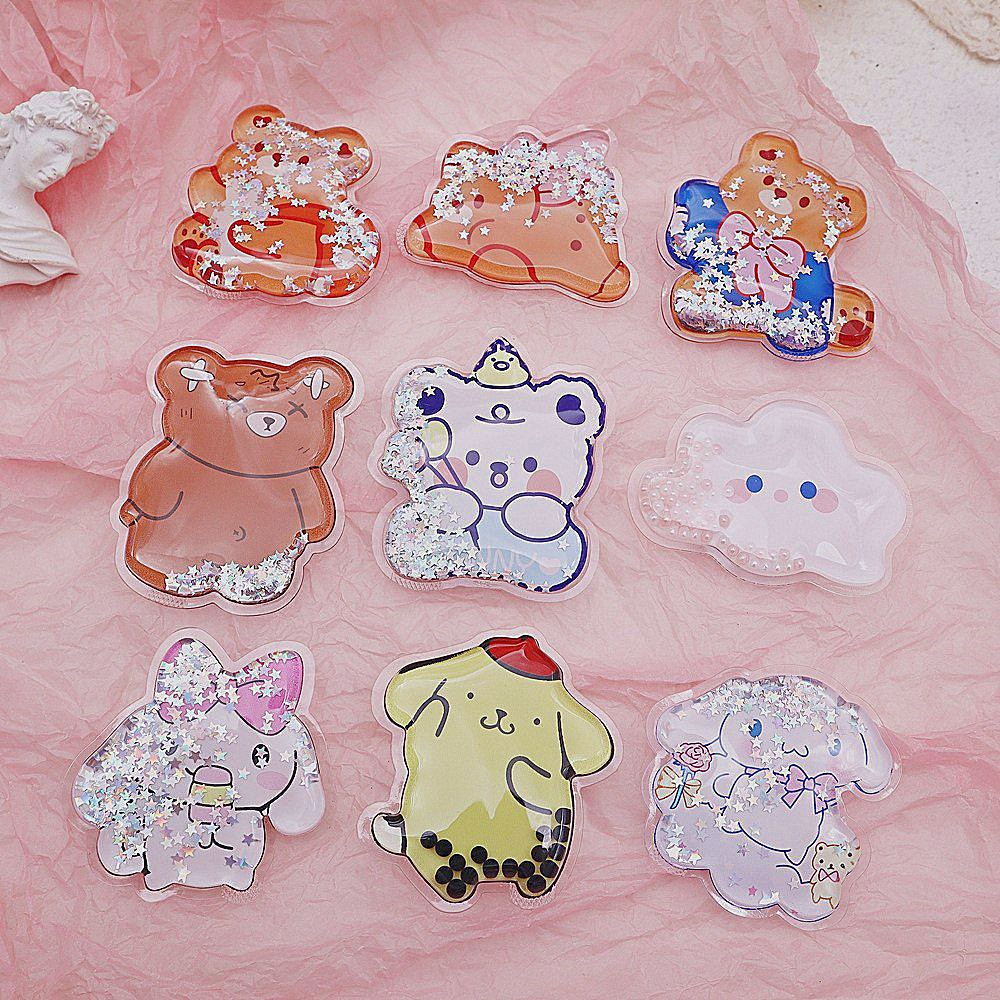 新款流沙软包创意卡通可爱背贴挤压油包可爱卡通伸缩气垫手机支架