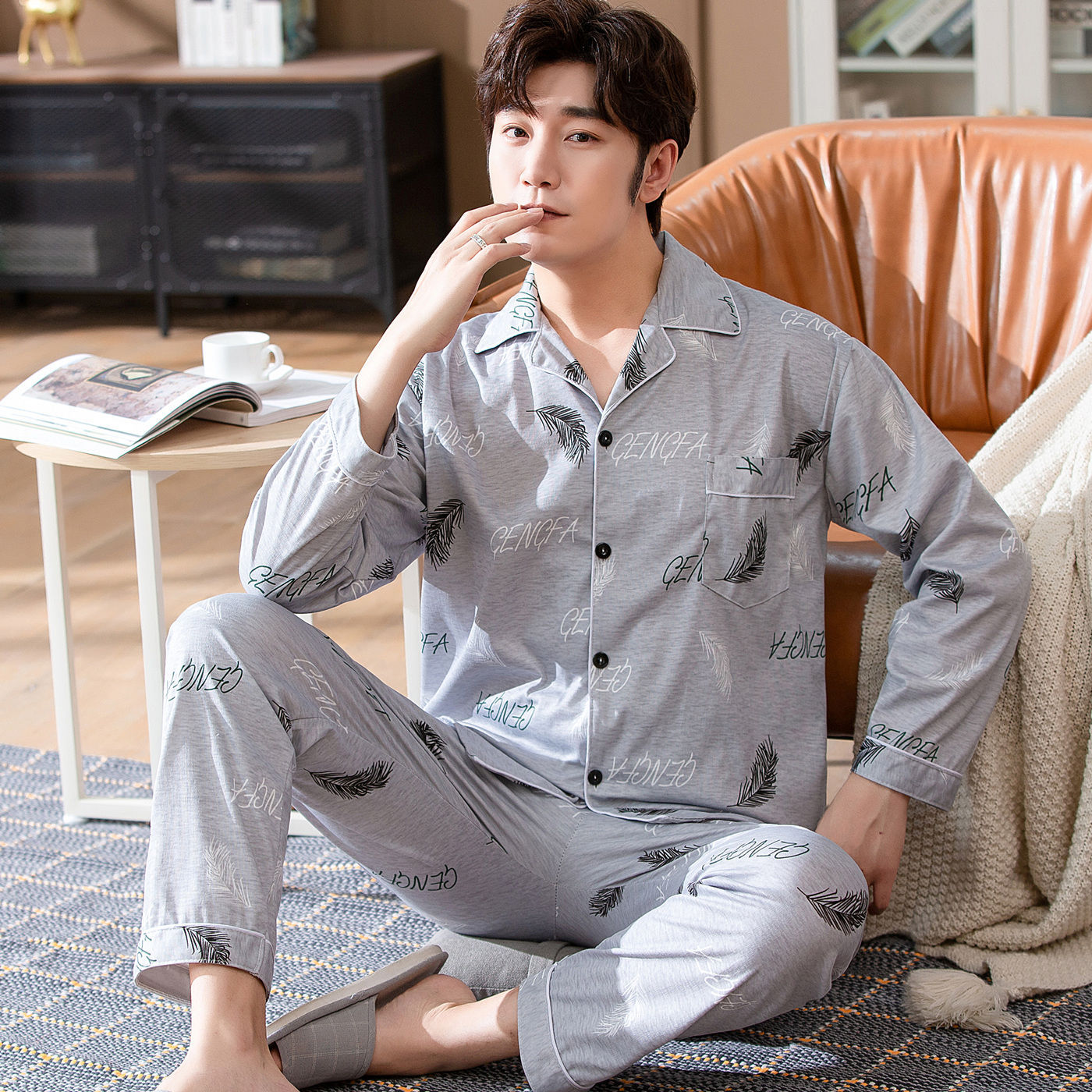 Pijamas de hombre Pijamas de primavera y otoño pantalones de algodón de manga larga de los hombres cardigan verde de mediana edad ropa de hogar traje de invierno para los ancianos