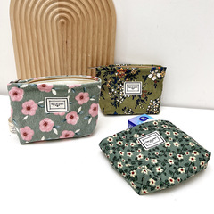 Corduroy flower zipper cosmetic bag cosmetics travel storage bag ins portable toiletry bag cosmetic bag