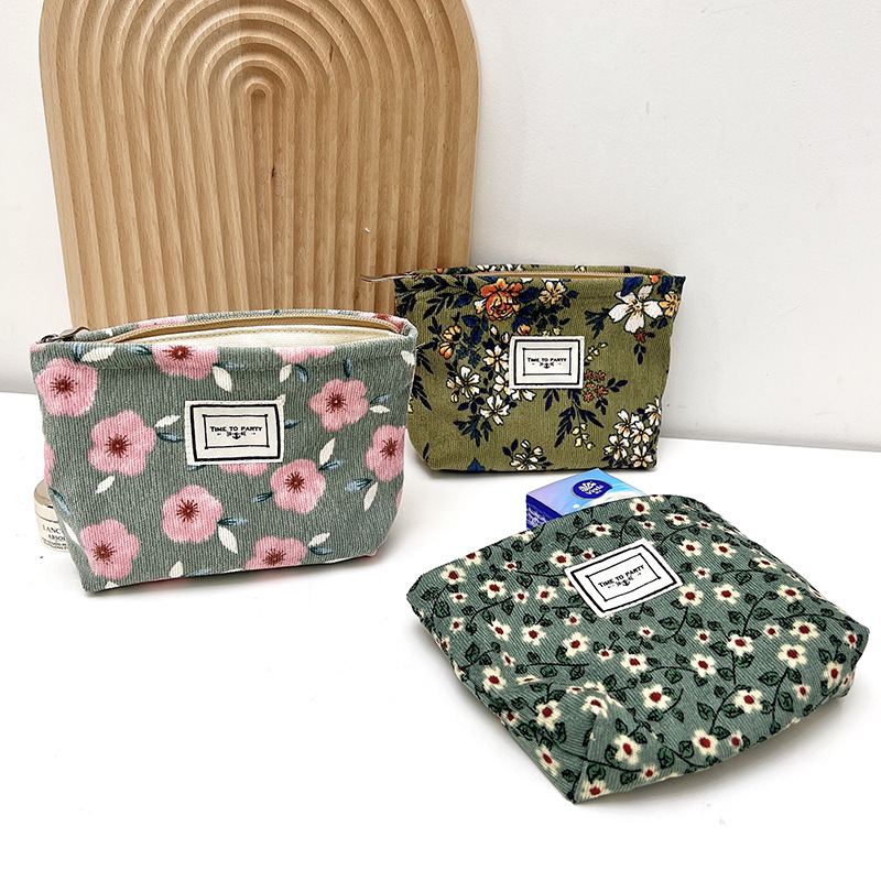 Corduroy Flower Zipper Cosmetic Bag Cosmetics Travel Storage Bag Ins Portable Toiletry Bag Cosmetic Bag