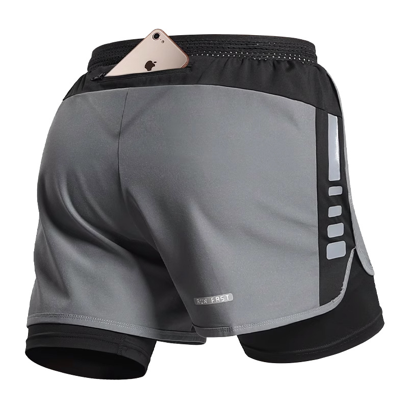 Pantalones cortos deportivos de hielo de tres puntos para hombres, pantalones de maratón de atletismo y acondicionamiento físico para verano, seco rápido y teléfono móvil