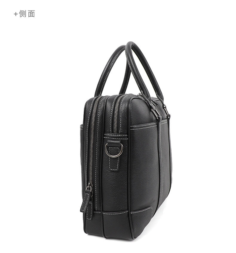 Cặp công sở da bò lớp đầu khóa kéo đôi, túi xách tay nam đựng laptop 14 inch dung lượng lớn, có dây đeo vai 38×11×28 cm — đen chi tiết 16