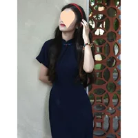 Улучшенное ретро платье Cheongsam с короткими рукавами для женщин, летняя новая длинная юбка в китайском стиле с тонким разрезом на талии, закрывающая бедра