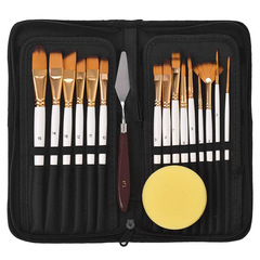 Cross-border 15 oil paint brushes canvas bag set nylon hair beginner gouache paint watercolor art brush