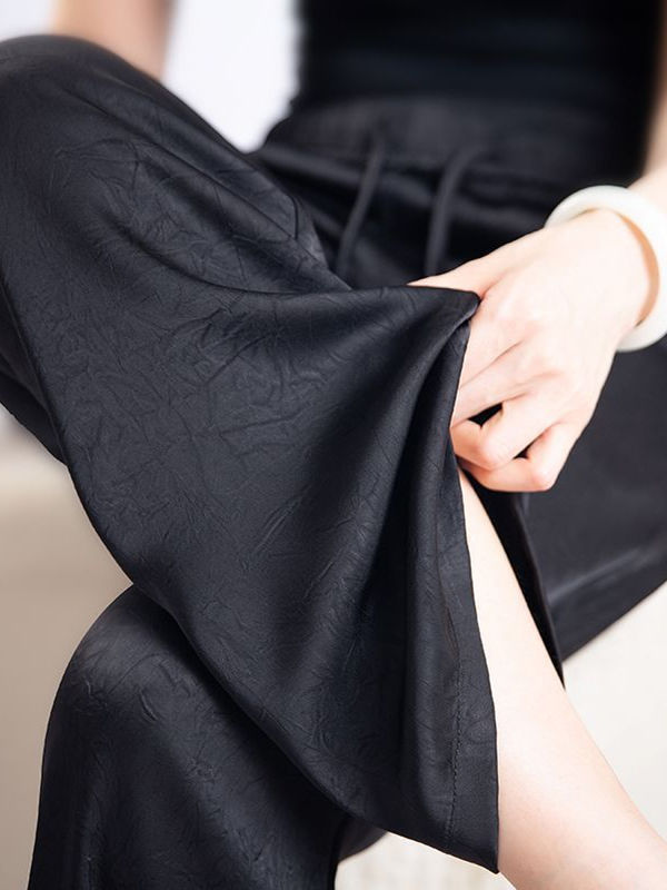 Acetate Silk Narrow Wide-Leg Pants for Women Chinese Jacquard Summer New Straight Satin High-Waist Casual Trousers