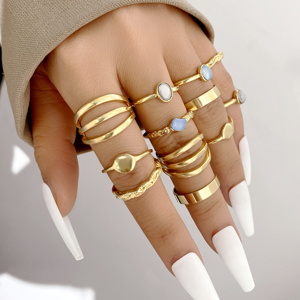 1 Set Fashion Oval Alloy Inlay Rhinestones Womenu0027S Rings