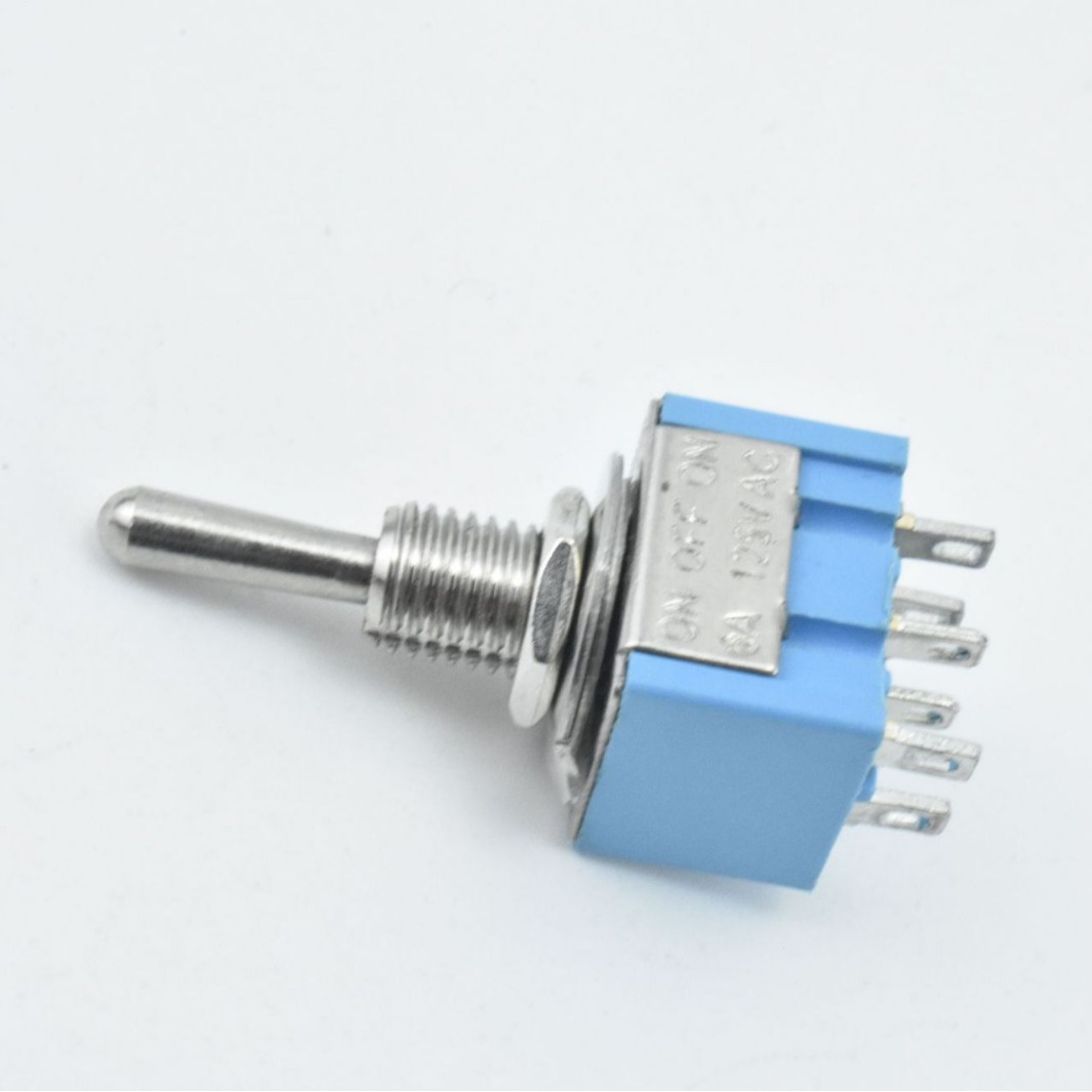 微型电源开关 6脚3档 MTS-203  浅蓝色纽子开关 银
