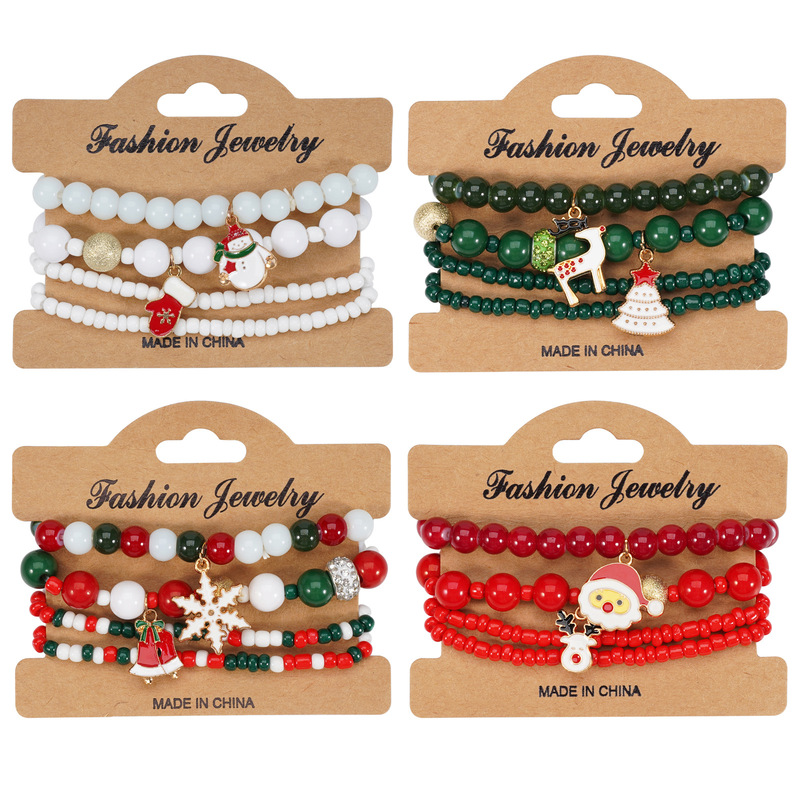 Christmas bracelet elastic rope bracelet snowman snowflake Christmas tree old man deer hat pendant bracelet gift Christmas bracelet elastic rope bracelet snowman snowflake Christmas tree old man deer hat pendant bracelet gift