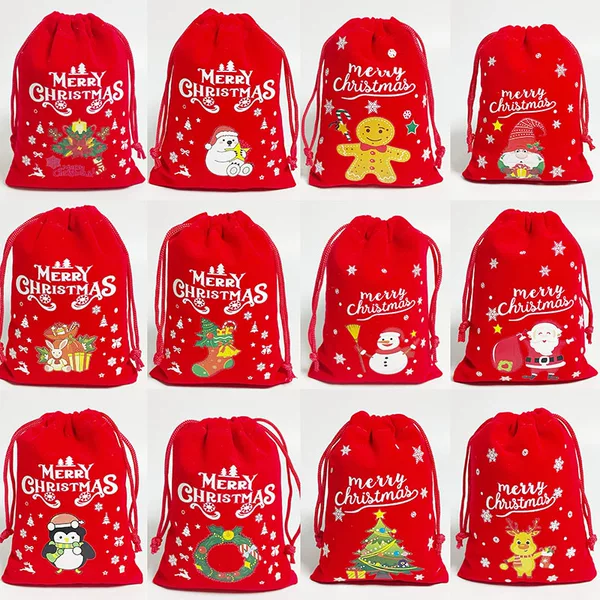 Cross-Border Christmas Velvet Bag, Peace Fruit Gift Bag, Big Red Drawstring Apple Bag, Christmas Drawstring Bag in Stock