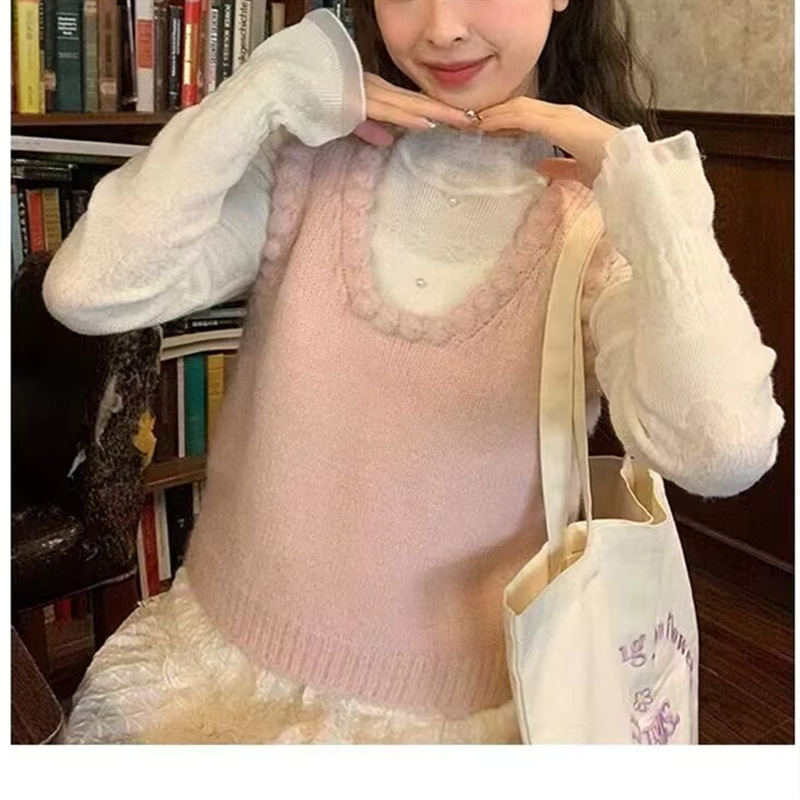 手工球球针织马甲背心女2025秋冬新款外穿马夹叠穿毛衣坎肩女潮|undefined