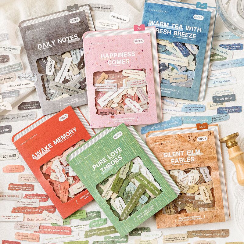 Sugar Poetry Sticker Pack Pocket Heart Trace Series English Small Paper Material Hand Account Mobile Phone Back Card diy Decoration Collage