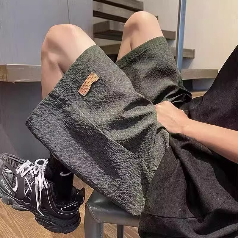 Bubble Gauze Ice Silk Thin Shorts for Men, Summer Trendy American-Style Quick-Dry Casual Five-Point Pants, Loose Plus-Size Pants, Trendy